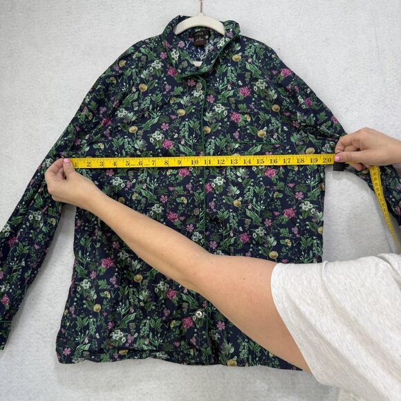 J Crew Shirt Womens Small Blue Floral Button Up Long Sleeve Pajama Top Garden - Picture 6 of 8